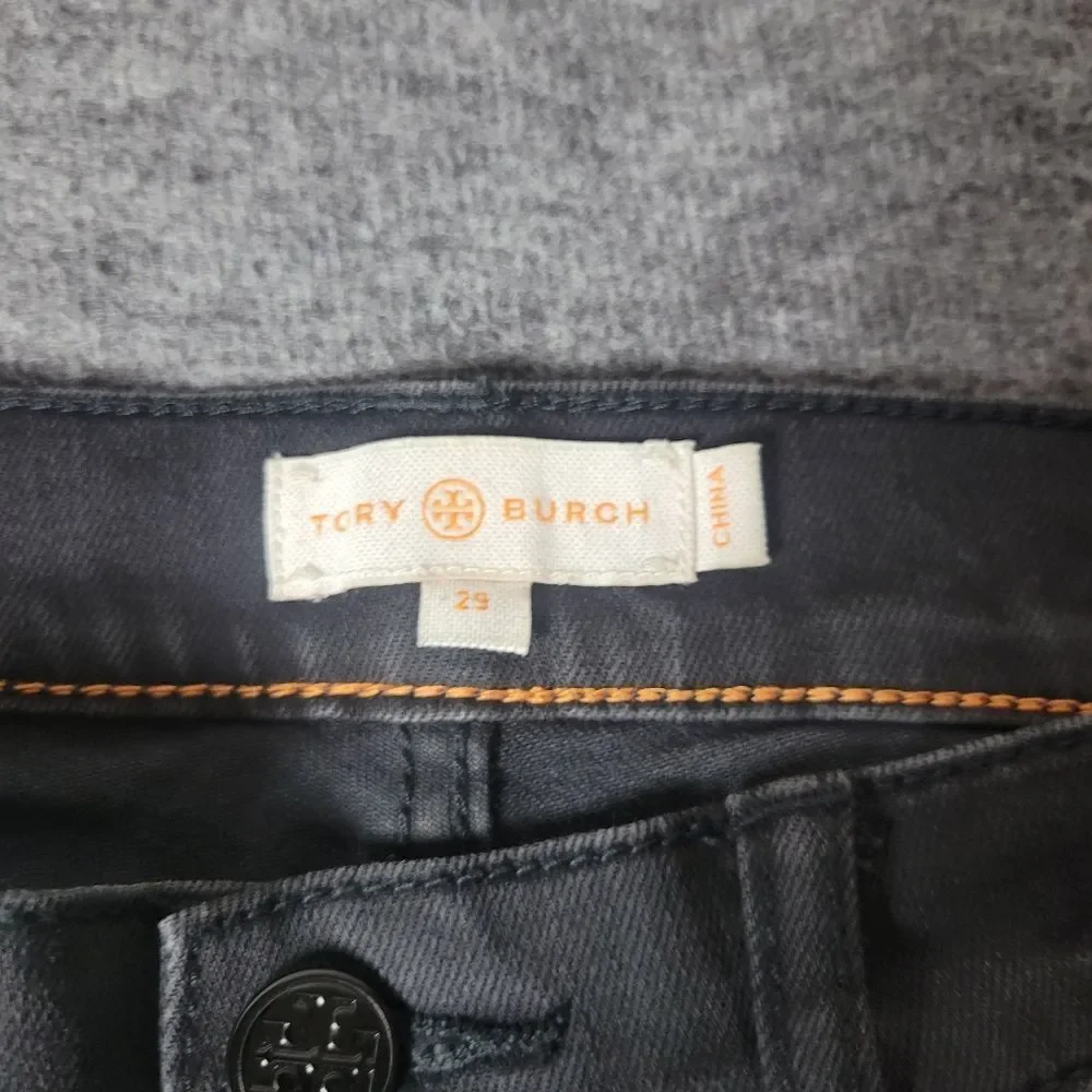 Tory Burch Super Skinny Womens Black Jeans Size 29 Embroidered Logo Packet